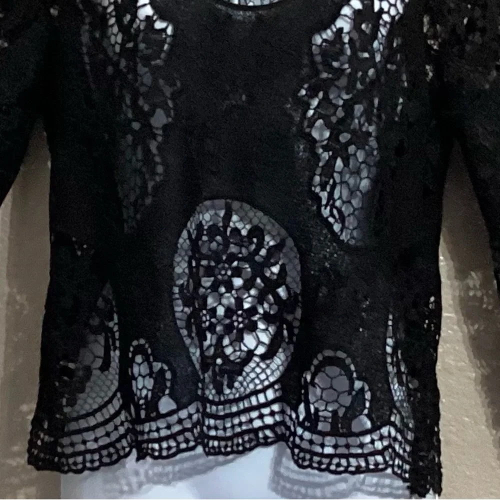 Haute Monde Black Lace Bell Sleeve Top